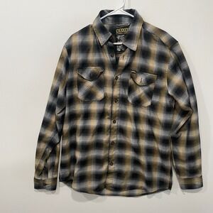 DIXXON FLANNEL COMPANY HATEBREED COLLAB Mens Long Sleeve Plaid Shirt Black Tan L